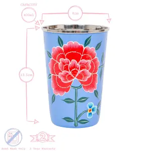 BillyCan Hand-Painted Picnic Water Jug with 400ml Multicolour Cups - 1.7L - Carbon Peony