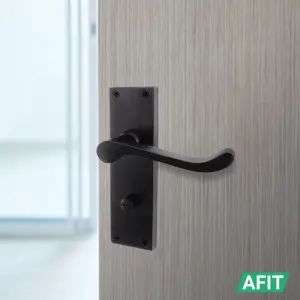 AFIT Matt Black Victorian Scroll Bathroom Door Handle Set - 1 Pair of Black Internal Lever Handles on Backplate with Lock (64mm)