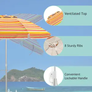 Costway 2M Patio Beach Umbrella Portable Sunshade Umbrella UPF 50+ with Sand Anchor