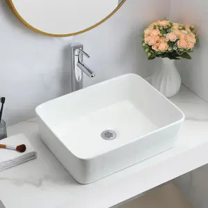 BELOFAY 48x37x13cm Rectangular Ceramic Cloakroom Basin Hand Washing Sink, Modern Design Countertop Basin (Only Basin Included)