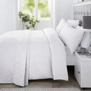 Tullu Polyester Damask Duvet Cover Set with Pillowcases White / Double - 2 Standard Pillowcases