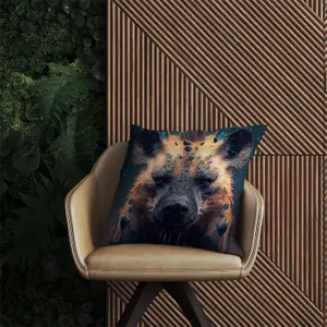 Hyena Face Splashart Dark Background Outdoor Cushion 45cm x 45cm