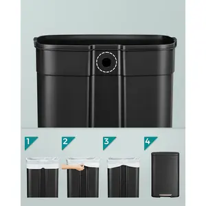 Kitchen Bin 50L, Pedal Bin For Kitchen, Rubbish Bin, Soft Close, Step-On Pedal, Steel, Inner Bucket Black