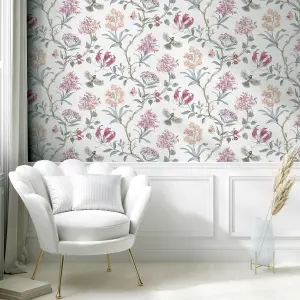 GoodHome Cidon Cream & pink Floral Textured Wallpaper