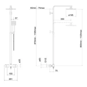 Chrome Square Thermostatic Rainfall Overhead Rigid Riser Shower Kit & Handset - Solid Brass