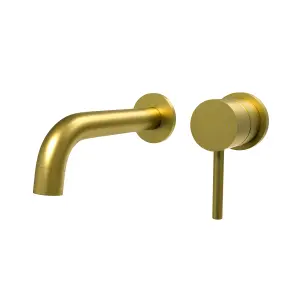 Nes Home Bathroom Brushed Brass Mono Basin Sink Tap Wall Mounted