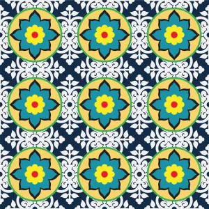 QuoteMyWall Blue & Yellow Floral Tile Stickers Pack Peel & Stick Tile Decals For Kitchen & Bathroom (16 Pack)