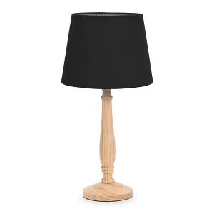 ValueLights Victoria Traditional Light Wood Candlestick Table Lamp with Black Tapered Shade - LED Bulb Included