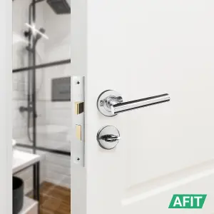 AFIT Polished Chrome Bathroom Door Handle Set Thumb Turn, Lock (64mm) & Hinges (76mm) Olvera Range