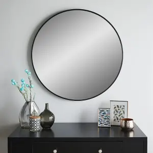 Round Mirror Bexley Wall Mounted with Black Metal Frame 3cm Frame Depth -100cm Diameter for Hanging in Living Room or Dining Room