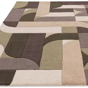 Green Handmade Modern Abstract Geometric Wool 12-14mm Thick Stain-Resistant Rug For Bedroom, Dining Room-200cm X 300cm