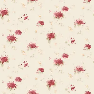 Galerie Pretty Prints Cream/Red Hortensia Floral Trail Wallpaper Roll