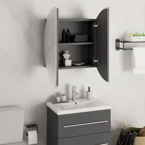 Berkfield Bathroom Cabinet with Round Mirror&LED Grey 47x47x17.5 cm