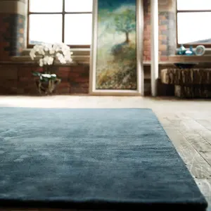 Teal Plain Luxurious ,Modern Rug For Living Room and Bedroom-80cm X 150cm