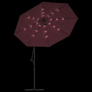 Berkfield Cantilever Umbrella with LED Lights and Steel Pole Wine Red