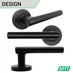 AFIT Matt Black Internal Door Handle - 4 Pairs Matt Black Lever on Rose Round T-Bar Handles- Olvera Range