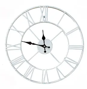 60cm White Metal Roman Numerals Large Analog Wall Clock Indoor & Outdoor, Silent Non-Ticking