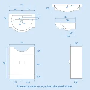 Nes Home Compact Cloakroom 550 mm Basin Flat Pack Vanity Cabinet Unit Sink