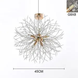 8 Lights Gold Sputnik Beaded Hanging Crystal Chandelier Dandelion Pendant Lights 45 cm