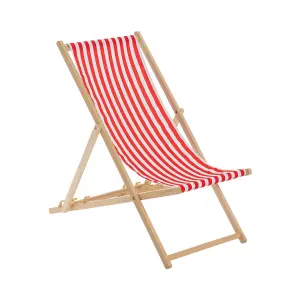 Harbour Housewares - Folding Wooden Deck Chair - Red Stripe