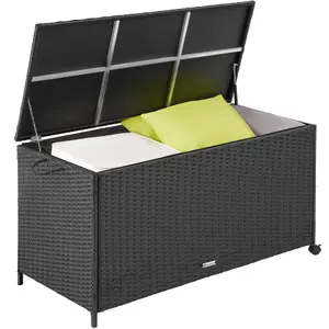 Storage Box - aluminium frame, rattan weave, 117 x 54 x 64 cm - black