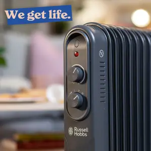 Russell Hobbs Electric Heater 2000W Grey 9 Fin Oil Filled Radiator with 2 Year Guarantee RHOFR9004A