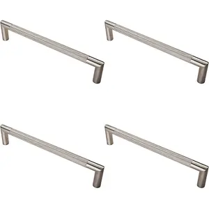 4 PACK - Knurled Mitred Door Pull Handle 320 x 20mm 300mm Fixing Centres Satin Steel