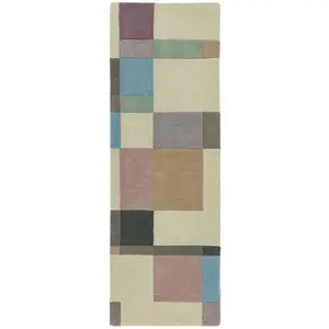 Beige Luxurious Modern Wool Geometric Handmade Rug For Living Room Bedroom & Dining Room-120cm X 170cm