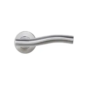 Colours Lalin Satin Nickel effect Stainless steel Curved Latch Push-on rose Door handle (L)130mm, Pair