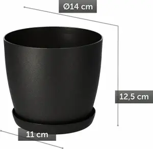 Plant Pots Flower Planter 6 Colours 8 sizes Matt Plastic Pot + Saucer Tray Deco Graphite Black Matt  14cm