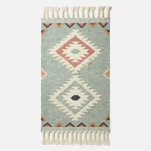 Homescapes Tenali Blue Kilim Wool Rug 120 x 170 cm