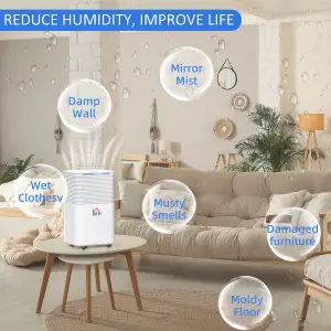 HOMCOM 12L/Day Portable Quiet Dehumidifier for Home, Electric Air De-Humidifier