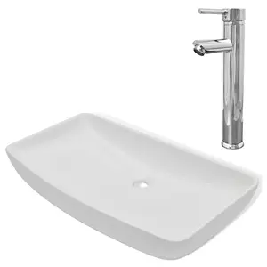 Berkfield Bathroom Basin with Mixer Tap Ceramic Rectangular White