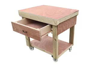 Wooden Eucalyptus hardwood top workbench, tool cabinet with drawer (V.1) (H-90cm, D-70cm, L-90cm) with wheels