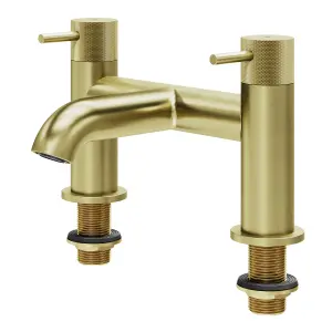 GoodHome Owens Satin Brass effect Deck-mounted Manual Double Bath Filler Tap