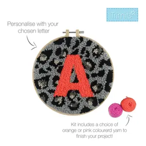 Punch Needle Kit: Yarn and Hoop: Animal Print Monogram