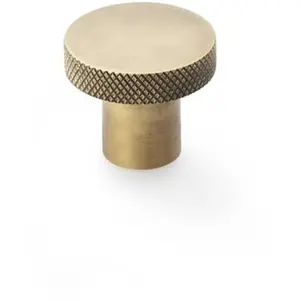 Knurled Round Radio Cupboard Door Knob - 30mm Diameter Antique Brass Pull Handle