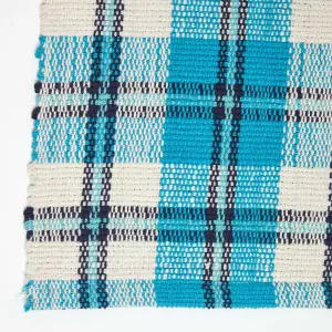 Homescapes Irvine Handwoven Blue Tartan 100% Cotton Rug, 150 x 240 cm