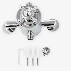 Nes Home Alice Cross Exposed Thermostatic Mixer Valve, Slider Rail & Handset Chrome/White