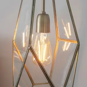 Hanging Ceiling Pendant Light Brass & Glass Shade Modern Lamp Bulb Feature Rose