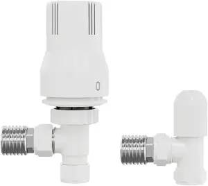 Rinse Bathrooms Angled Thermostatic Radiator Valve TRV + Lockshield 15mm White