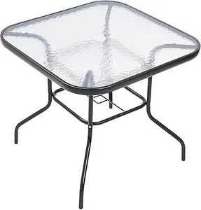 80cm Square Garden Dining Glass Coffee Table with Parasol Hole