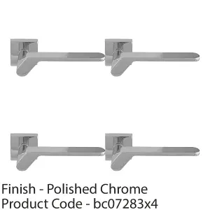 4 PACK - Premium Modern Slim Door Handle Set - Polished Chrome Angled Lever on Square Rose