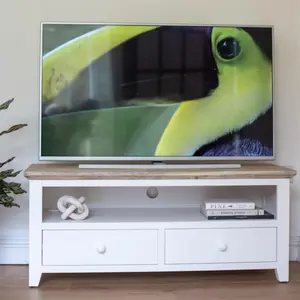 Florence White TV Stand With 2 Drawers and Shelf