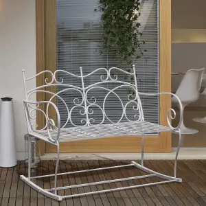 Outsunny 2 Seater Metal Garden Bench Outdoor Rocking Chair Patio White Love Seat