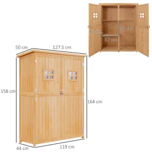 Outsunny Wooden Garden Shed Tool Storage Cabinet Double Door Shelf Natural Wood