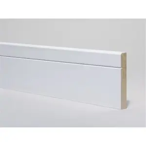 PACK OF 5 (Total 5 Units) - 18mm x 119mm White Primed MDF Chamfered & Grooved Skirting Board - 2700mm Length