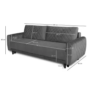 Roma 3 Seater Sofa Bed with Storage - Grey (VELUTTO18)