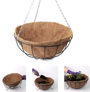 DIVCHI 4Pack Natural Coco Fiber Liners for Round and Trough Hanging Baskets - 14 inch Sizes - Indoor and Outdoor Garden Porch & Ba