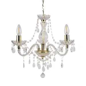 First Choice Lighting Marie Therese Clear Gold 3 Light Chandelier